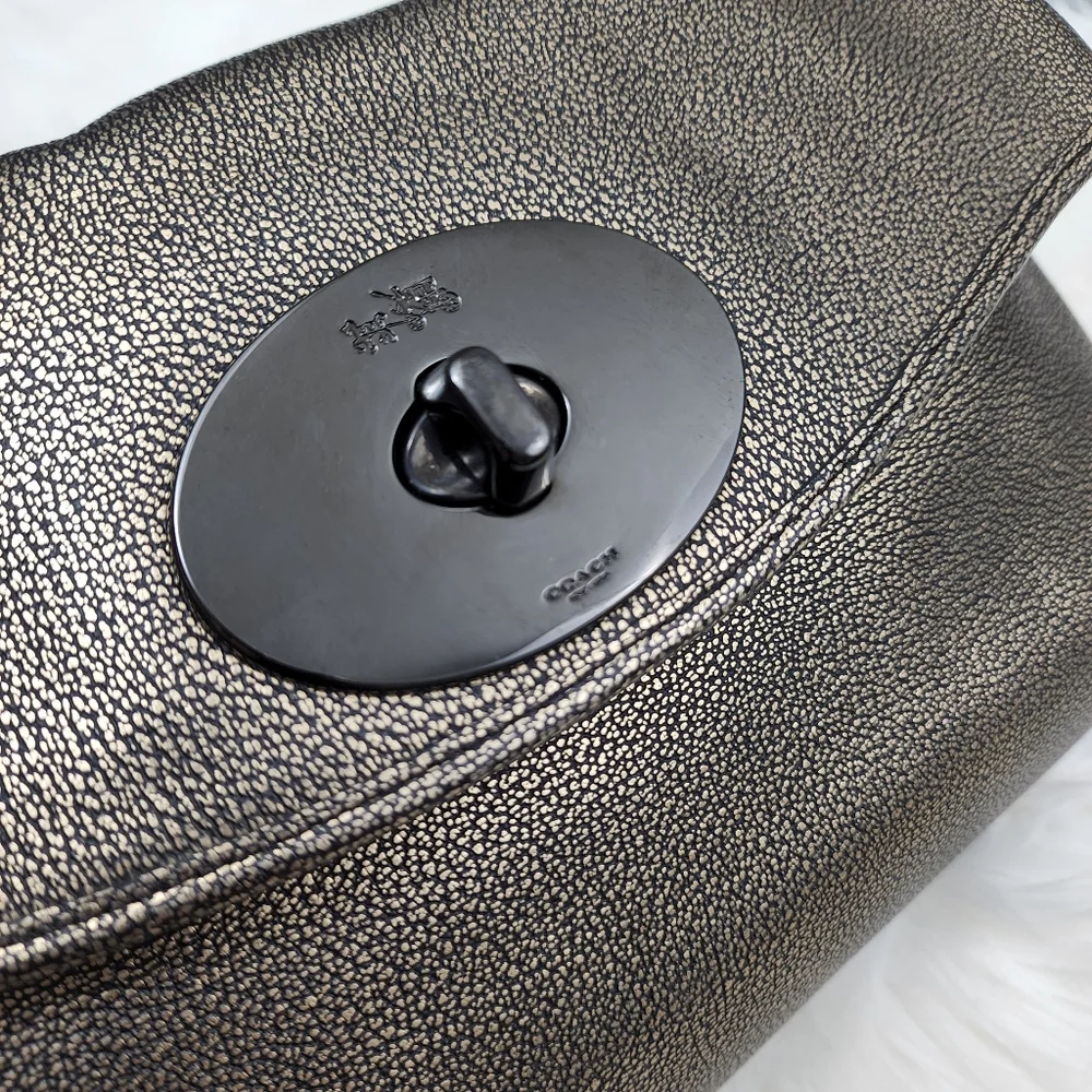 Coach Metallic Leather Turnlock Clutch Shoulder Bag - Picture 5 of 13
